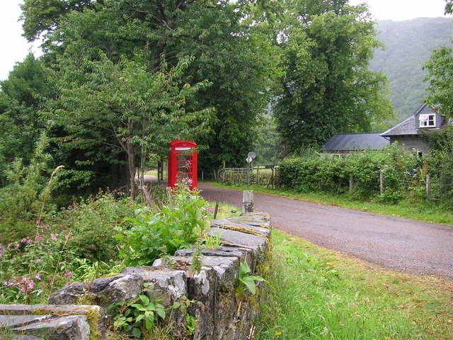 Telephone box by the old bridge at Kinlochmoidart