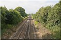 Railway lines to Winchester from bridge at Stoke Charity Road