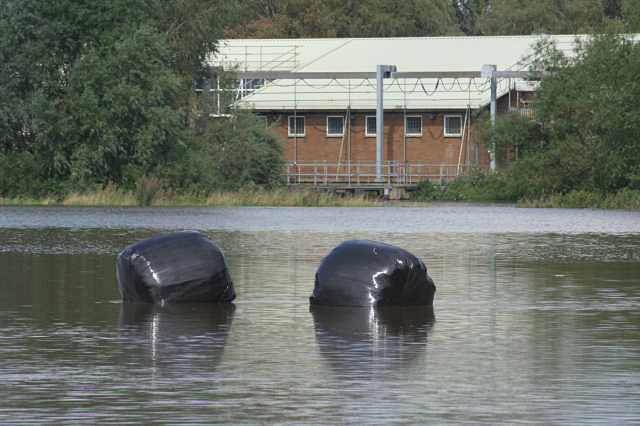 Bales in flood