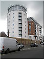 Circular tower within Gunwharf