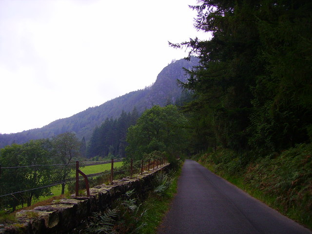 Forest road at Thirlmere with Raven Crag in the distance