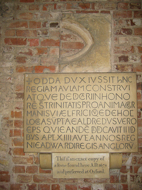 Replica of dedicatory stone, Odda's Chapel